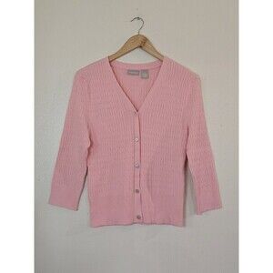 Field Gear Pink Button Cardigan Sweater Womens Medium Knit Preppy 3/4 Sleeve